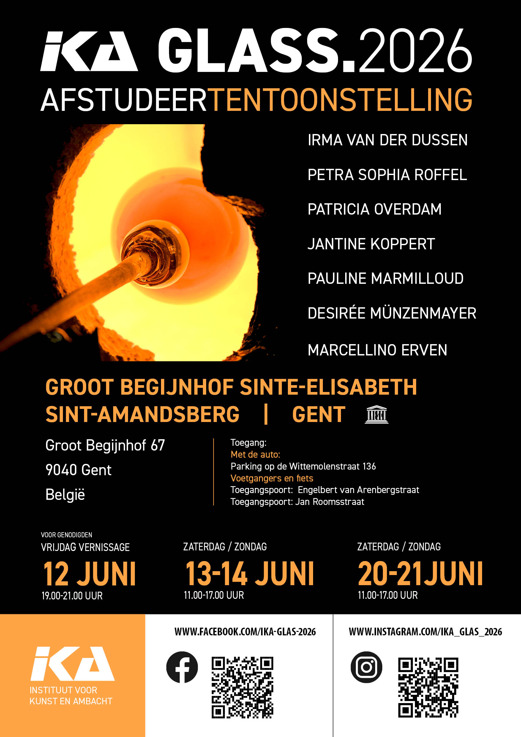Poster IKA Glass 2026, afstudeertentoonstelling Glaskunst in Gent.