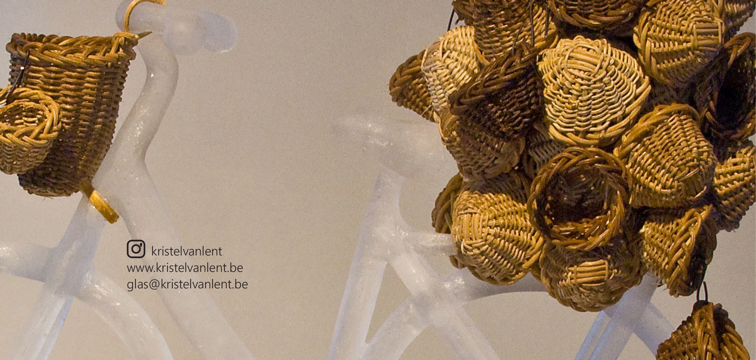 Sculpturaal werk van Kristel Van Lent met gevlochten organische vormen rond transparante structuren.